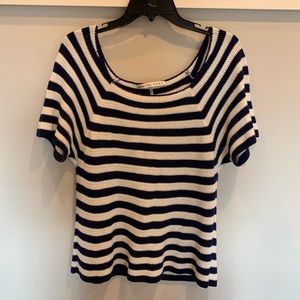 Trina tuck short sleeve sweater. Blue and white